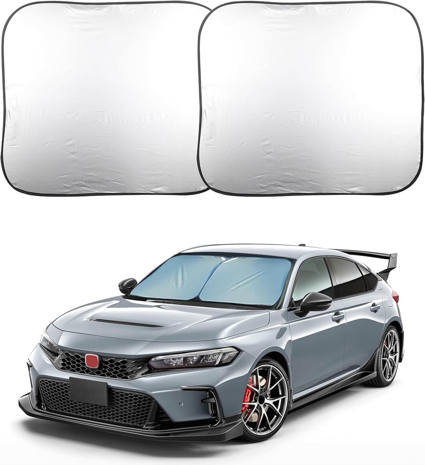 EcoNour 2 Piece Sunshade for Car Windshield | Durable 240T Polyester Car Windshield Shade Blocks UV Rays | Sun Protection for Front Window | Small (29 in*24 in)