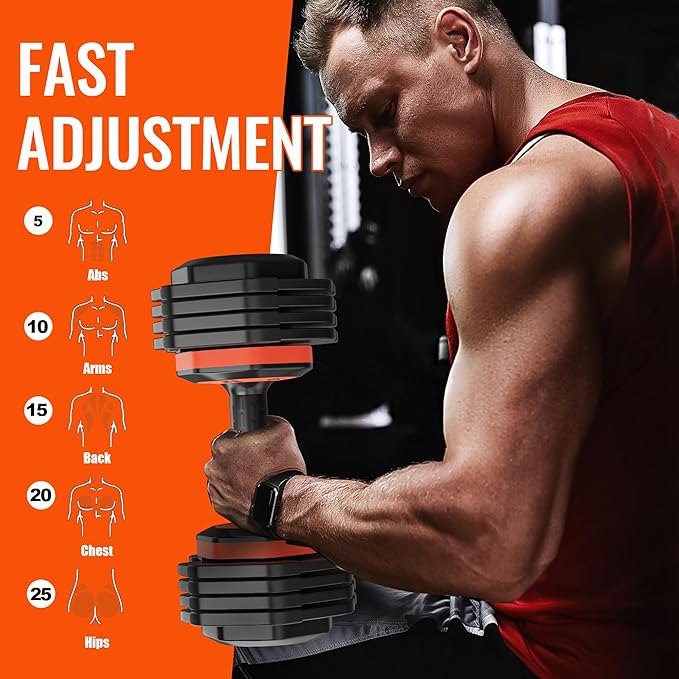 VEICK 25/55 lbs Adjustable Dumbbell with Anti-Slip Turning Handle, Fast Adjust Weight for Men Women, Exercise Equipment with Tray for Home Gym Full Body Workout Fitness