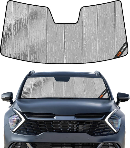 Windshield Sun Shade for Kia EV9 2024-2025,Front Window Sunshade Shield, 2-in-1 Reflective Sun Shade,Silver for Summer, Black for Winter