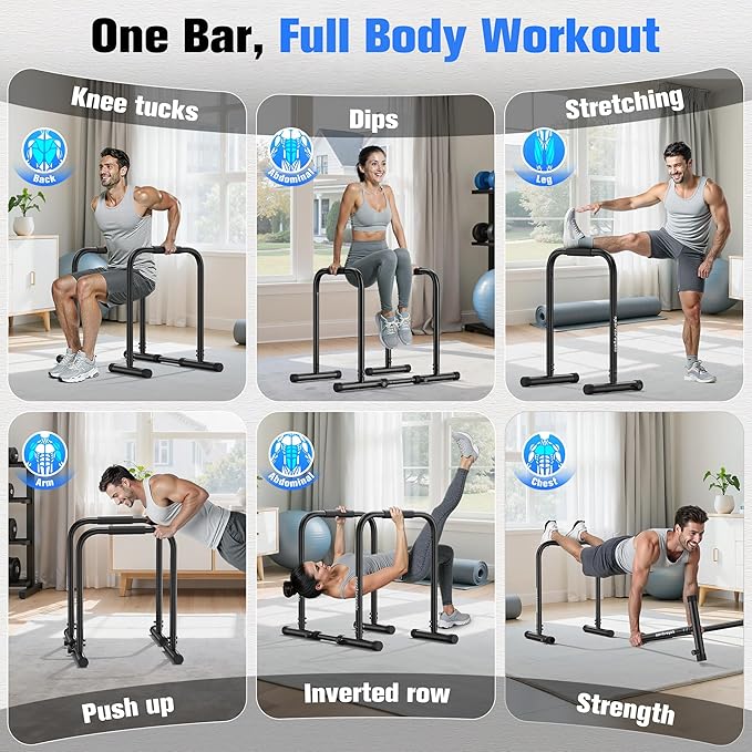 Sportsroyals Adjustable Dip Bar Station, Heavy Duty Parallette & Parallel Bars, 400LBS Stable Dip Stands for Home Gym, Calisthenics & Upper Body Workout Equipment