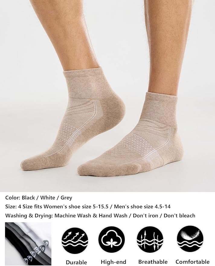 CelerSport 6 Pack Men's Ankle Socks with Cushion, Sport Athletic Running Socks