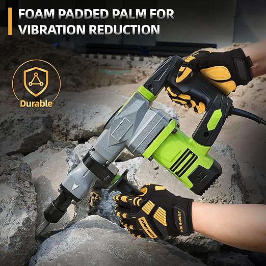 JUMPHIGH Work Gloves for Men, Heavy Ducty TPR Protector Impact Gloves, Anti Vibration, Abrasion Resistance, Flex Grip, Touch Screen (M)