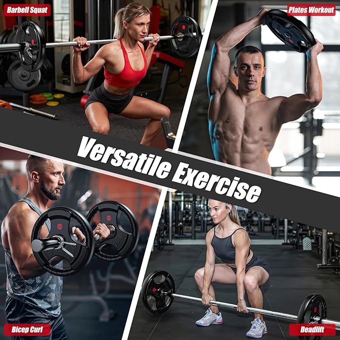 GIKPAL 2-inch Rubber Olympic Grip Weight Plates for Strength Training, Weightlifting in Home & Gym, Barbell Weights Plates Set (2.5/5/10/25/35/45 LB)