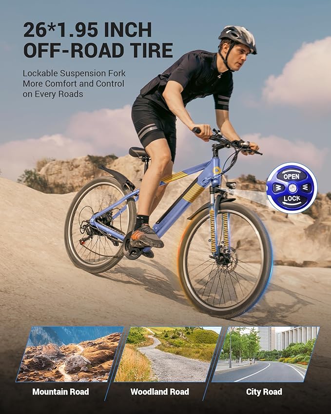 Electric Bike for Adults,26" E-Bike with 700W Peak Motor 21-Speed,Up to 50 Miles Removable Battery,Front Fork Suspension Dual Disc Brakes,Ebikes for Adults Commute Mountain All Terrain