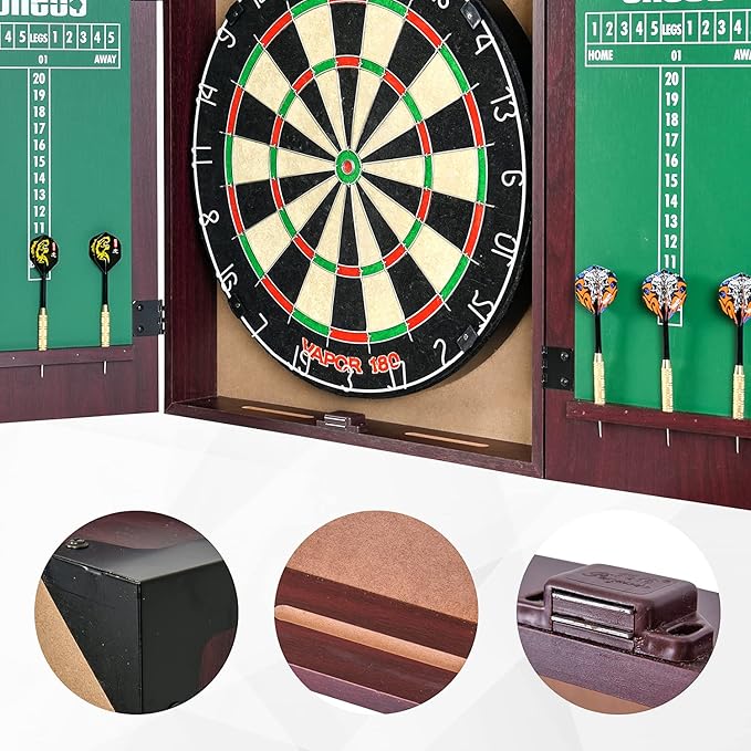 All-in-One Dartgame Center with Self-Healing Sisal/Double-Sided Dartboard & Multifunctional Cabinet 6 Steeltip Darts and Mounting Kit Included
