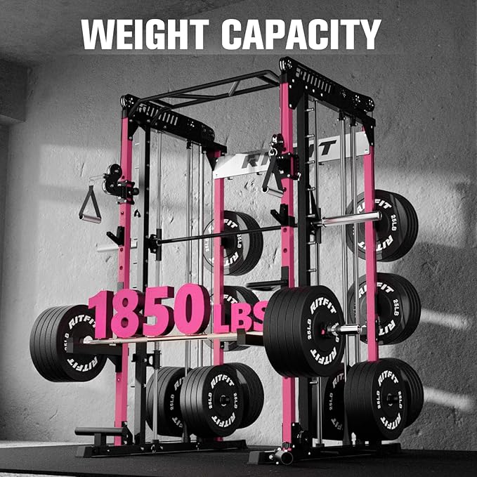 RitFit M1 & M1 Pro Smith Machine with Cable Crossover System, Multi-Function Squat Rack Power Cage for Home Gym, Power Rack and Packages