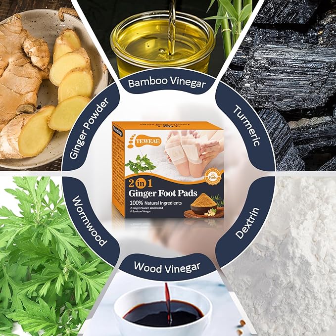 2 in 1 Foot Pads, 20 Pads Tear and Use Pure Ginger Bamboo Wormwood Foot Pads, Bigger Adhesive ''Stay in Place'' Goodnight Pads