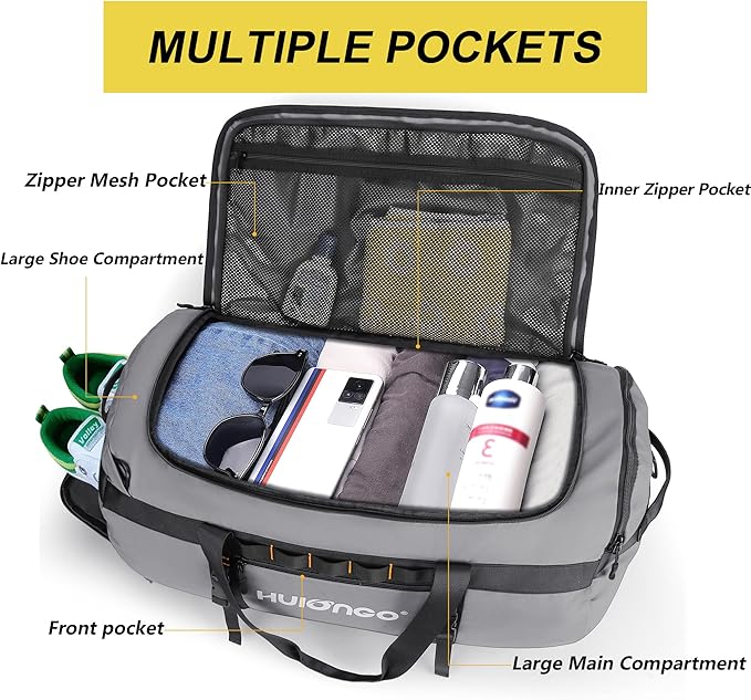 40L/60L/90L Large Waterproof Duffle Bag Backpack for Men, Mens Duffel Backpack Bags for Traveling, Heavy Duty (Grey, 60L)