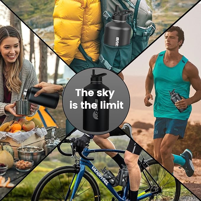 Insulated Water Bottle 32 oz, Triple Wall Vacuum Stainless Steel(Cold for 48 Hrs),Leak Proof & BPA-Free,Simple Modern Water Bottle with Drink-Through Lid & Flip Straw for Sports & Travel, Black