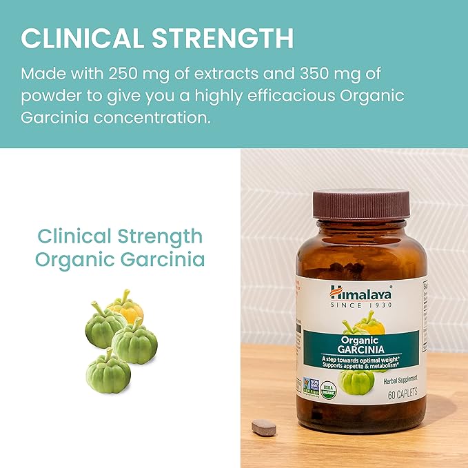 Himalaya Organic Garcinia Cambogia Herbal Supplement, Appetite Support, Lipid Metabolism, Weight Support, USDA Organic, Non-GMO, Vegan, 600 mg, 60 Plant-Based Caplets, 2 Pack