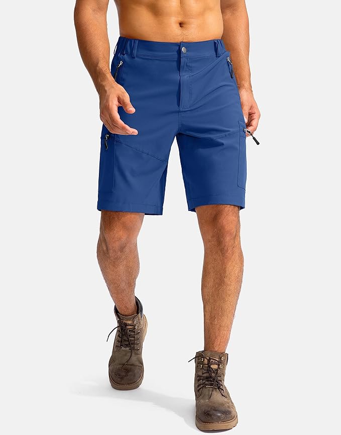Pudolla Men's Hiking Cargo Shorts 9" Lightweight Outdoor Work Shorts for Men Travel Golf Camping Casual with 5 Zipper Pockets