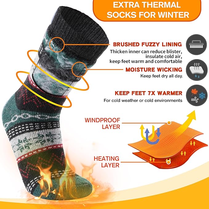3 Pairs Warm Thermal Socks for Women & Men Winter Ski Thick Boot Insulated Socks for Cold Weather