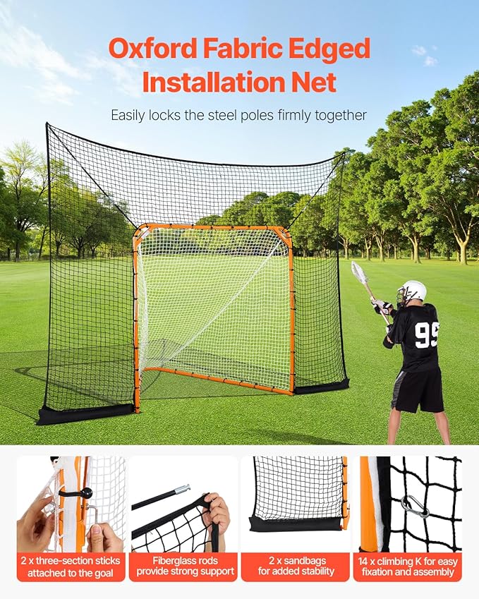 VEVOR Portable Lacrosse Goal - Complete Training Accessory Set with Extended Coverage for Youth and Adults
