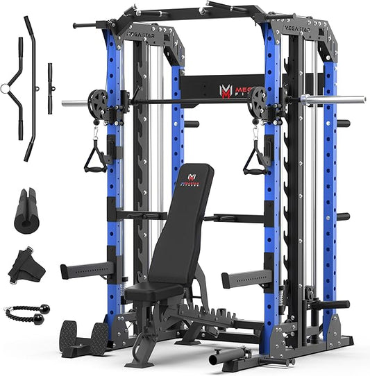 Smith Machine Home Gym with Aluminum Pulley Set- 2000lbs Capacity All-in-One Power Rack with Cable Crossover, Pull-Up Bar & Dip Station, Includes 18 Attachments, P107 Anvil