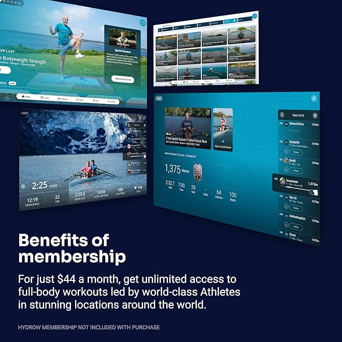 Hydrow Pro Rowing Machine with Immersive 22" HD Rotating Screen - Stows Upright | Live and On-Demand at-Home Workouts, Membership Required