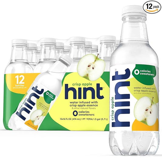 Hint Fruit-Infused Bottled Water, Crisp Apple - Sugar Free Flavored Water with Zero Calories, Naturally Flavored, and No Artificial Sweeteners - 16 Fl Oz (Pack of 12)
