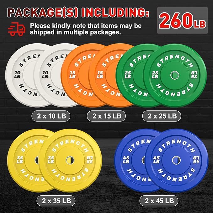 Premium Color-Coded Rubber Bumper Plates Set - 2 Inch Olympic Weight Plates for Home Gym Cross and Strength Training