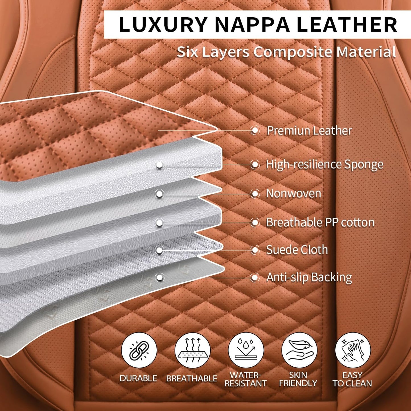 Car Seat Covers Full Set Leather Seat Covers Automotive Seat Covers Universal Car Seat Cover for Most Cars Brown