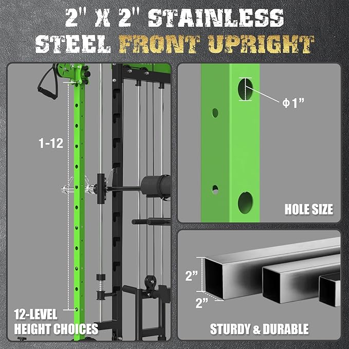 Smith Machine,2200 LBS Squat Rack for Home Gym with Dual Pulley System,Multifunctional Power Rack Cage for Strength Training with More Attachments