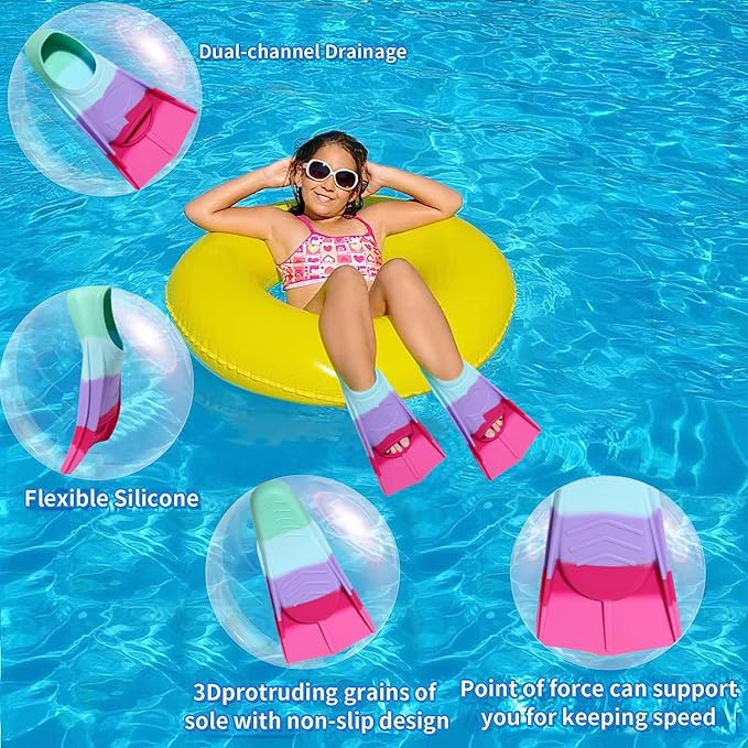 Kids Swim Fins,Short Comfortable Flippers for Lap Swimming and Training for Child,Girls,Boys,Beginners