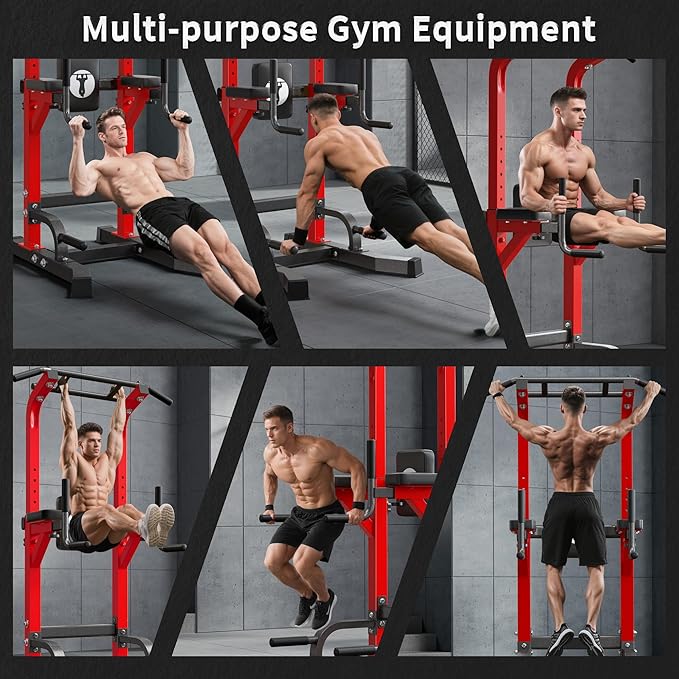 sogesfurniture Adjustable Dip Stands Assistive Trainer for Home Gym - 10-Level Height Wall-Saving Pull Up Bar, Dual Training Stands for Dip Push Up & Core Workout, Heavy Duty Steel Frame