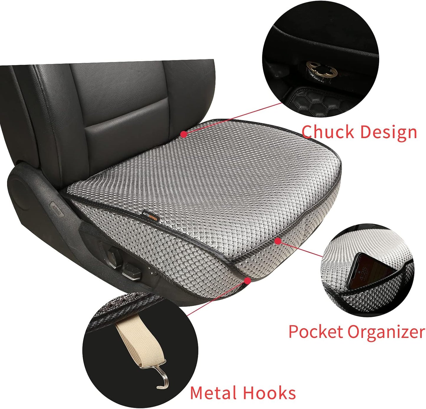 Auto Newer Breathable Universal Four Seasons Car Seat Covers， Luxury Car Seat Cushion，Protectors for Front Seat Bottoms,Compatible with 95% Vehicles， Fit for Cars Truck SUV or Vans(2PCS,Grey)