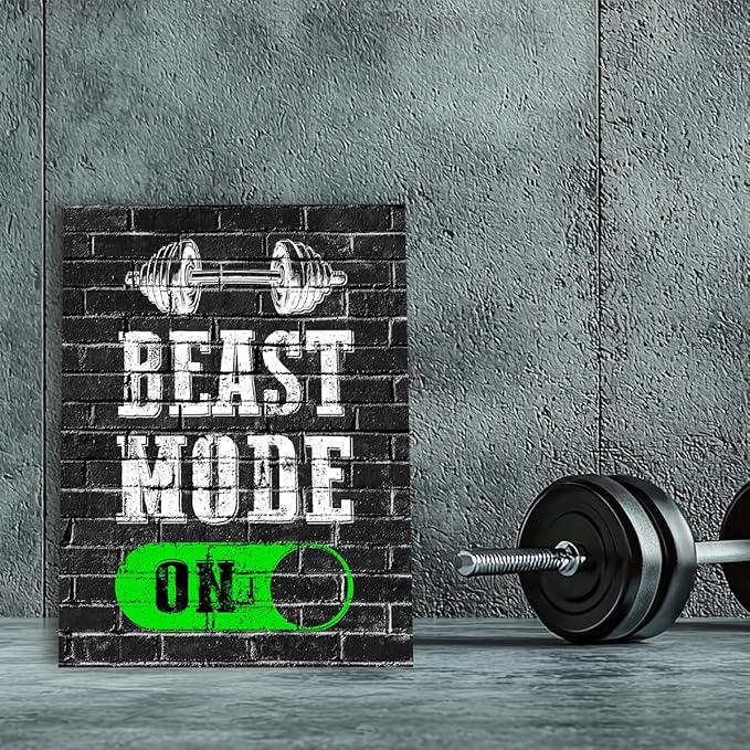 Gym Quotes Wall Art,Inspirational Workout Wall Decor,Beast Mode on Canvas Wall Art for Home Gym Exercise Fitness Room