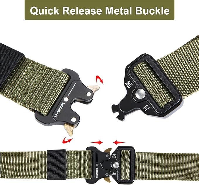 KingMoore Men's Tactical Belt Heavy Duty Webbing Belt Adjustable Military Style Nylon Belts with Metal Buckle