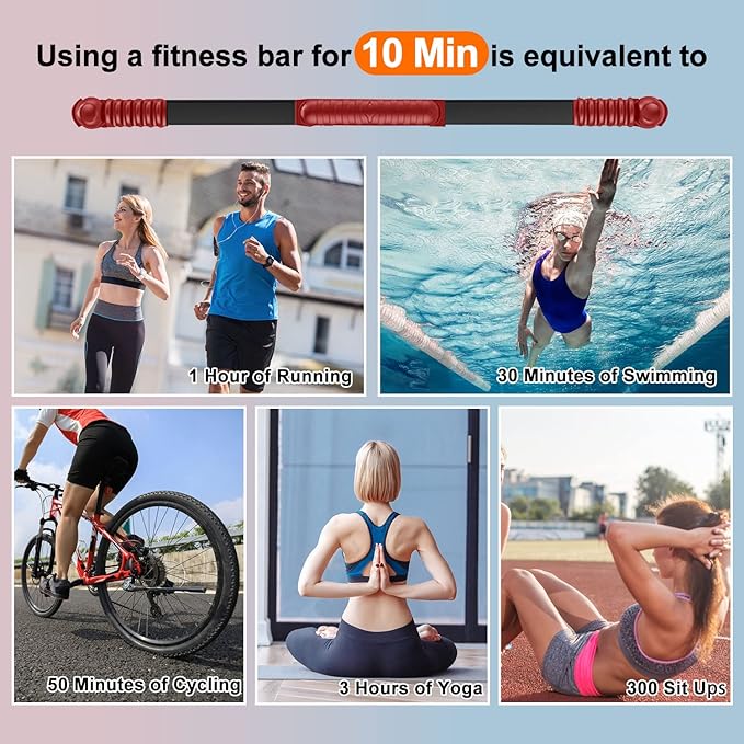 Fitness Exercise Bar,Elastic Fitness Bar,High Frequency Vibration Training Fat Buring Workout Bar for Yoga Pilates Sports,Power Twister for Arm,Abdominal Muscles Strength Exercises In Home Gym