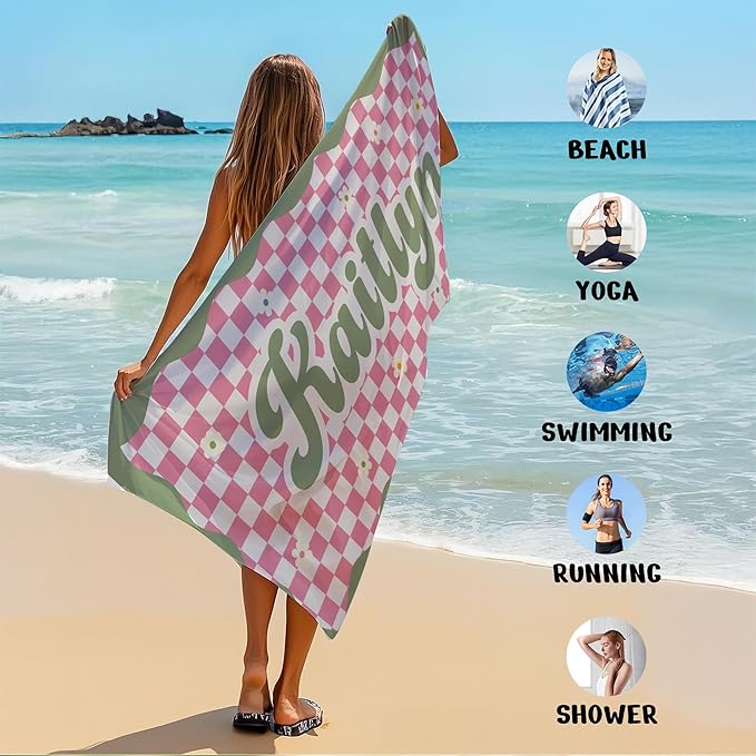 JML Personalized Beach Towel with Name, Custom Flower Beach Towel, Customized Microfiber Pool Towel, Quick Dry & Absorbent Swim Towel for Adult,Anniversary, Birthday, Summer Holiday,Vacation