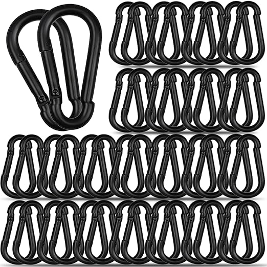 50 PCS 3'' Spring Snap Hook Carabiner, M8 5/16 Inch Galvanized Black Steel Carabiner Clip, 500LBS Holding Capacity Quick Link Clip Keychain for Hammock Dog Leash & Camping Gym