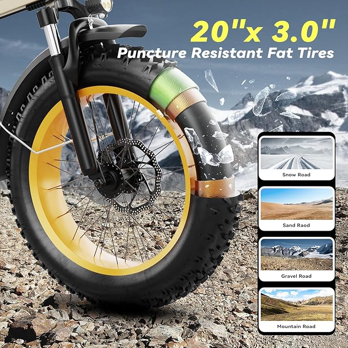 Foldable Electric Bike for Adults, 30+MPH, 48V 20Ah Removable Battery up to 80Miles, 20" Fat Tire Peak 1000W Motor Dirt Ebike Adult Electric Bicycle for City Commute Beach Mountain Adventurous E Bike