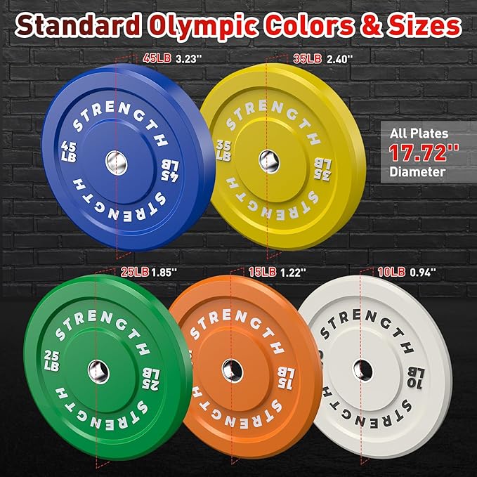 Premium Color-Coded Rubber Bumper Plates Set - 2 Inch Olympic Weight Plates for Home Gym Cross and Strength Training