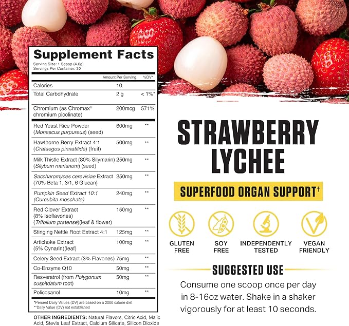 Ambrosia Nektar Superfood Health Supplement Powder, 30 Servings, Strawberry Lychee Flavor