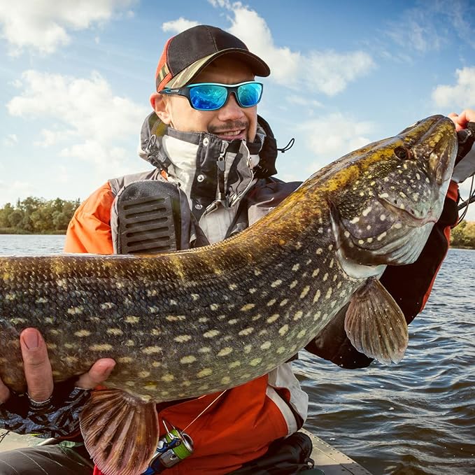 Polarized Sports Sunglasses for Men Women,Fishing Driving Rectangular Goggles UV400 Protection