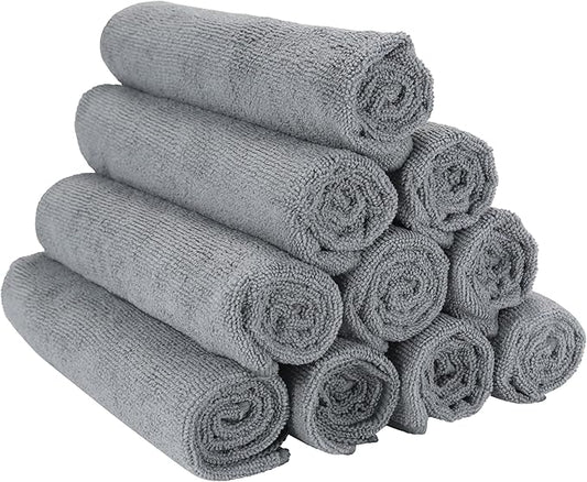 Arkwright Microfiber Gym Towel - Pack of 12 - Super Soft, Quick Dry Workout Sweat Towels, 300 GSM Lightweight & Absorbent for Sports, Working Out, Yoga, and Spa, 16 x 27 in, Grey