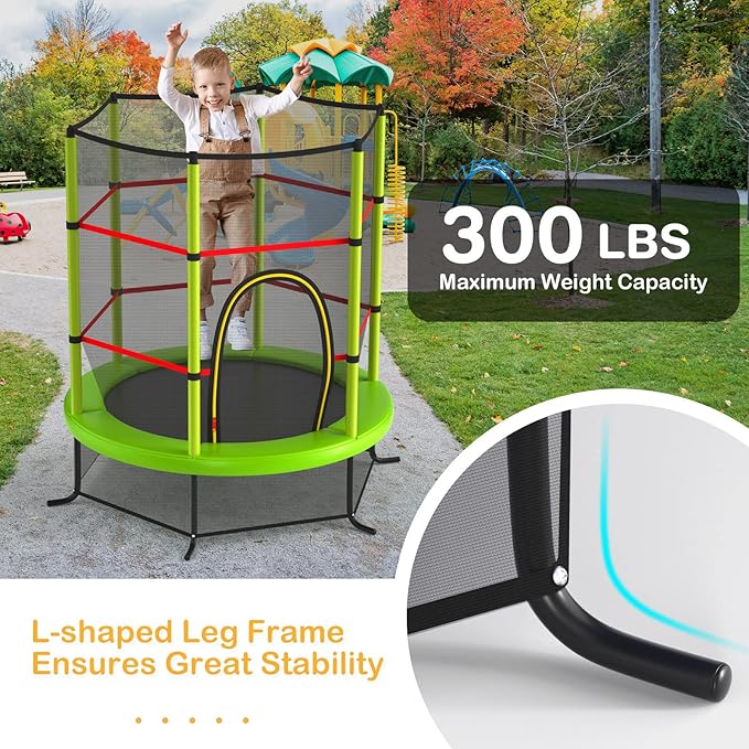 GYMAX Toddler Trampoline, 55” Trampoline for Kids with Bottom-to-Top All-Round Enclosure Net & Seamless Jumping Mat, ASTM Approved Easy Assembly Kids Mini Trampolines Indoor/Outdoor