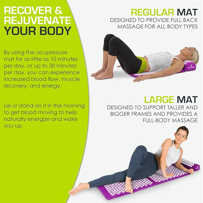 ProsourceFit Acupressure Mat and Pillow Set for Back/Neck Pain Relief and Muscle Relaxation, Large - Gray/Gray