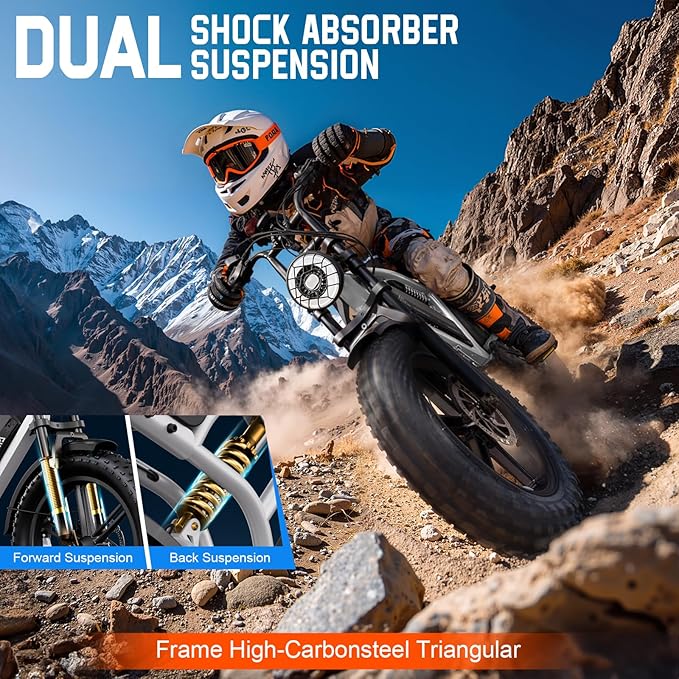 TST Electric Bike for Adults 1500W Peak 20" Fat Tire All-Terrain E-Bike 60/110 Miles 28MPH Electric Dirt Bike for Road Sand Mountain Snow - 48V 15/25AH Battery Powered Electric Motorcycle