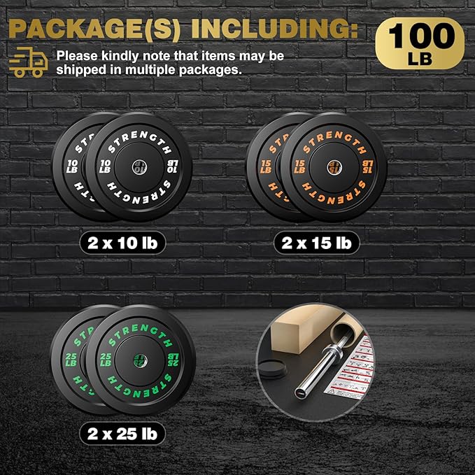 Olympic Rubber Bumper Weight Set - 2 Inch Barbell Plates for Home Gym Strength Training