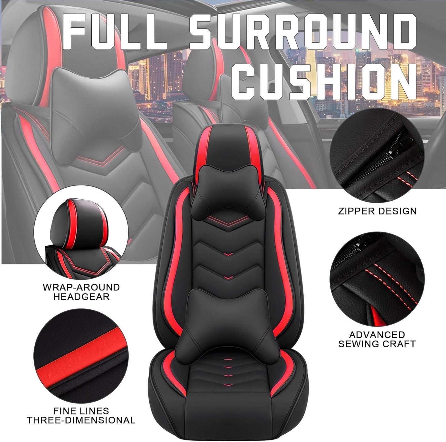 Car Seat Covers for Chrysler Pacifica 2004-2025, Stylish Sport Seat Cover, Premium Nappa Leather Car Seat Cover. Automobile Seat Covers Sets.(Luxury 2 Seats/Black Red)