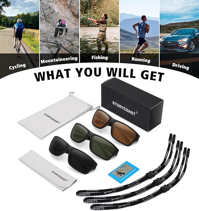 STORYCOAST Polarized Sports Sunglasses for Men Women Unbreakable Frame Cycling Fishing Driving