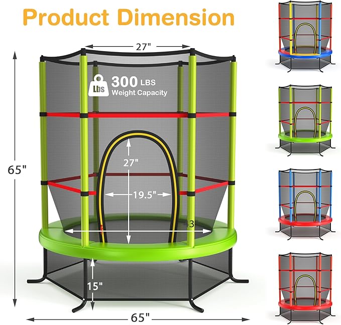 GYMAX Toddler Trampoline, 55” Trampoline for Kids with Bottom-to-Top All-Round Enclosure Net & Seamless Jumping Mat, ASTM Approved Easy Assembly Kids Mini Trampolines Indoor/Outdoor