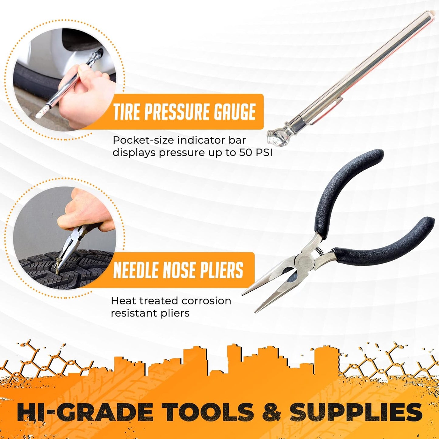 Vehiclex Tire Repair Kit for Plug and Patch - 30 Pcs Kit with Pliers for Car, Motorcycle, ATV, Tractor, Lawn Mower