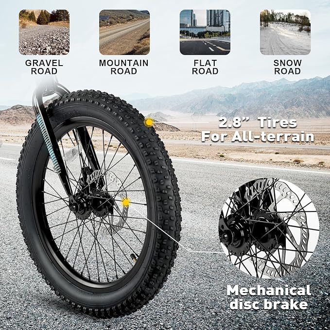 Glerc Mars Kids Mountain Bike, 20 24 Inch Fat Tire Bike for Teen Ages 6-14 Year Old, Bicycle with 2.8-Inch Wide Tires and 6 Speed Drivetrain, Multiple Colors