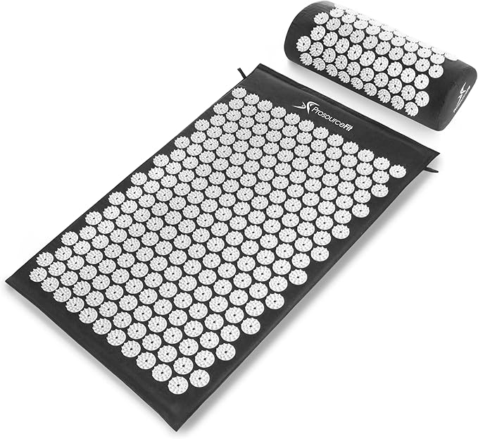 ProsourceFit Acupressure Mat and Pillow Set for Back/Neck Pain Relief and Muscle Relaxation, Large - Gray/Gray