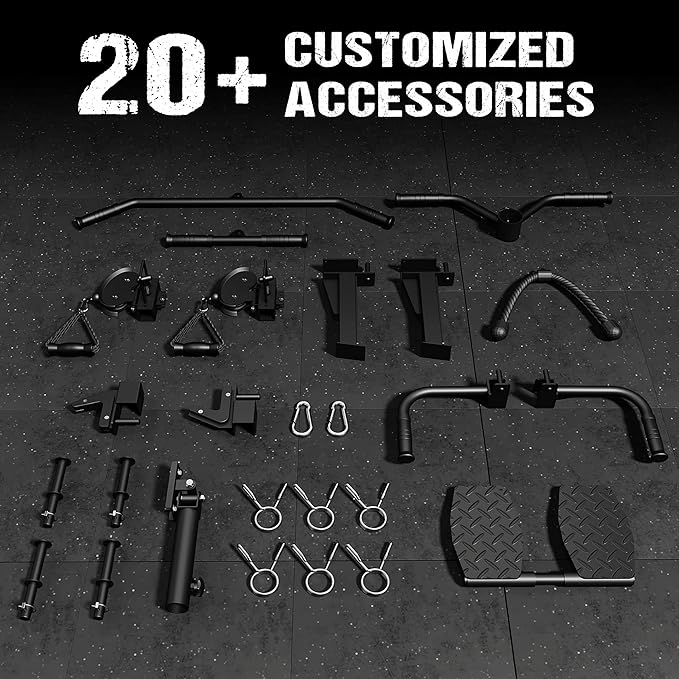 M21 Smith Machine, Multi-Function Power Cage with Dual Pulley Cable Crossover System, 2000LBS All-in-One Squat Rack with Smith Bar and Attachments