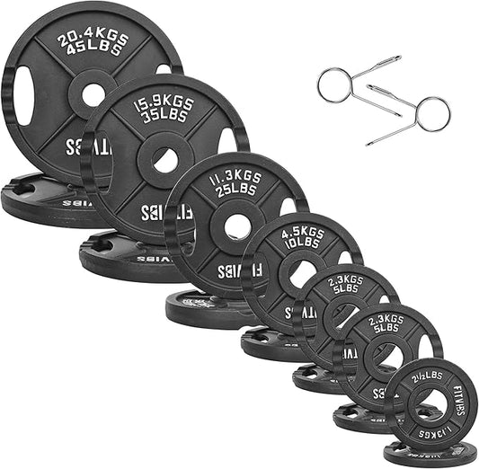 Olympic Cast Iron 2-Inch Weight Plates for Strength Training & Weightlifting, 255 Pounds Set, Multiple Packages