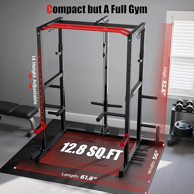 Sportsroyals Power Cage,1600lbs Multi-Function Power Rack with Adjustable Cable Crossover System and More Training Attachment, Weight Cage for Home Gym
