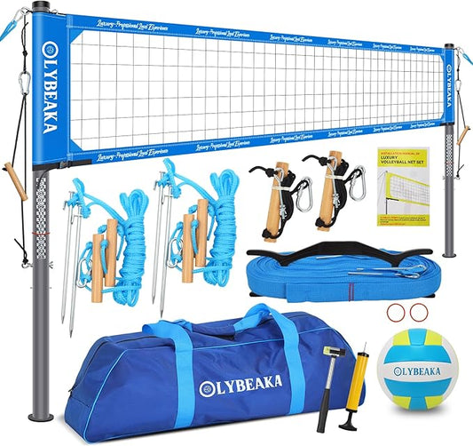 2025 Outdoor Professional Volleyball Net Set for Backyard Beach with Tetoron Net, Adjustable 2" Aluminum Poles, PU Volleyball,Carry Bag - Easy Setup & Anti-Sagg with 2 Tension Adjusters